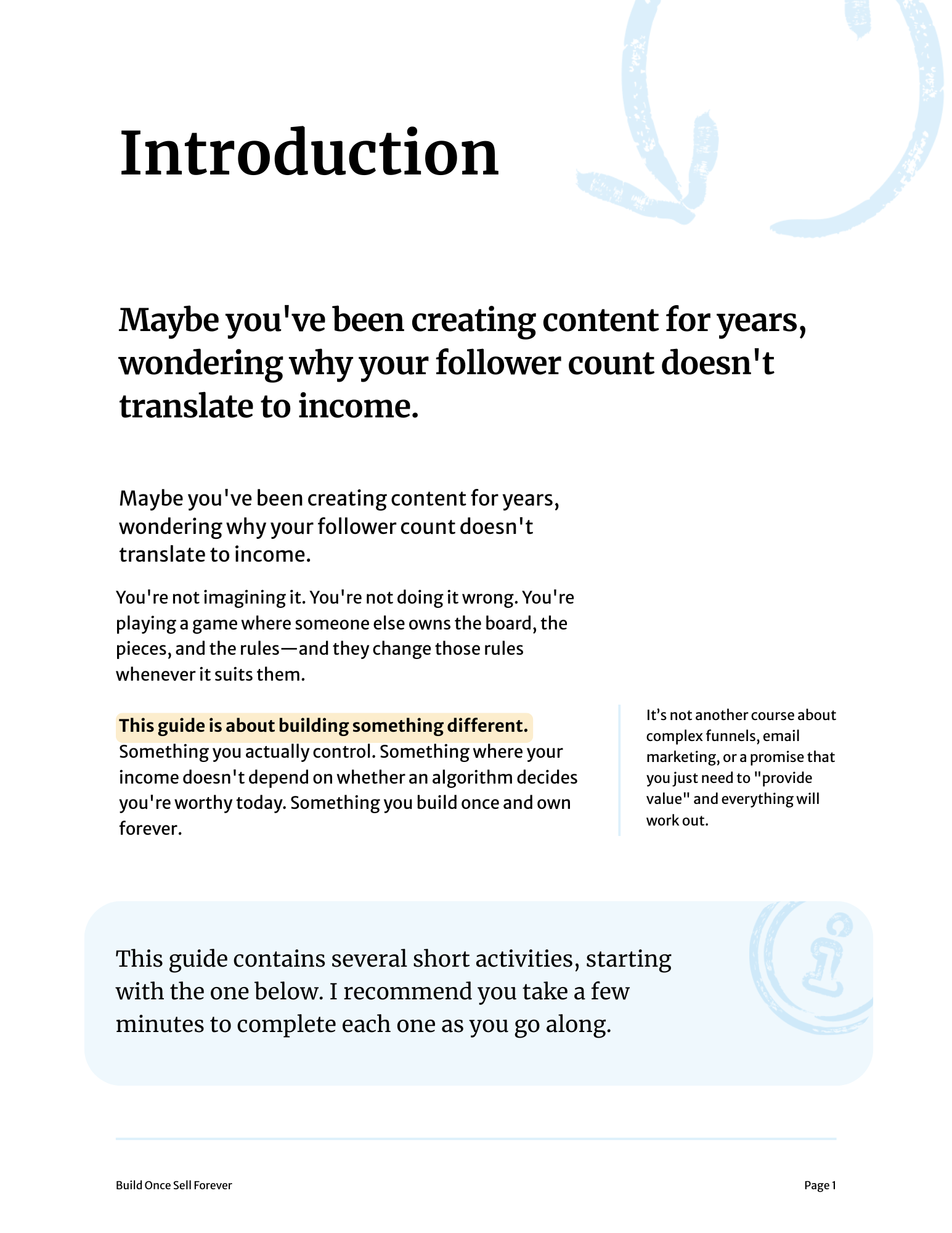 Build Once, Own Forever interior page &mdash; opening chapter spread